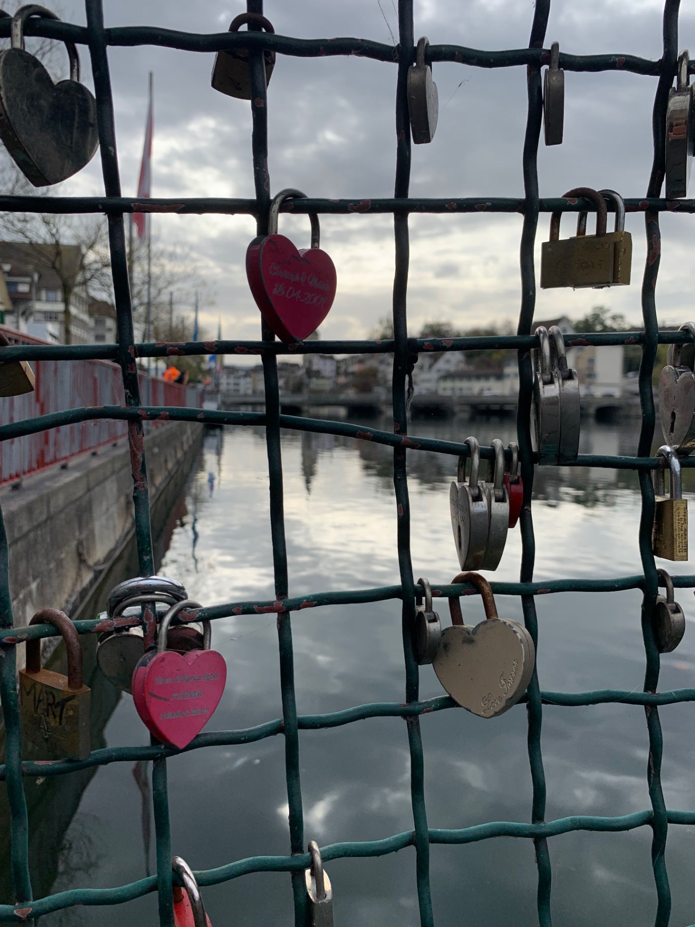 Love locks above the river